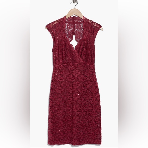 NWT Connected Apparel Burgundy Lace Midi Dress - Picture 3 of 13